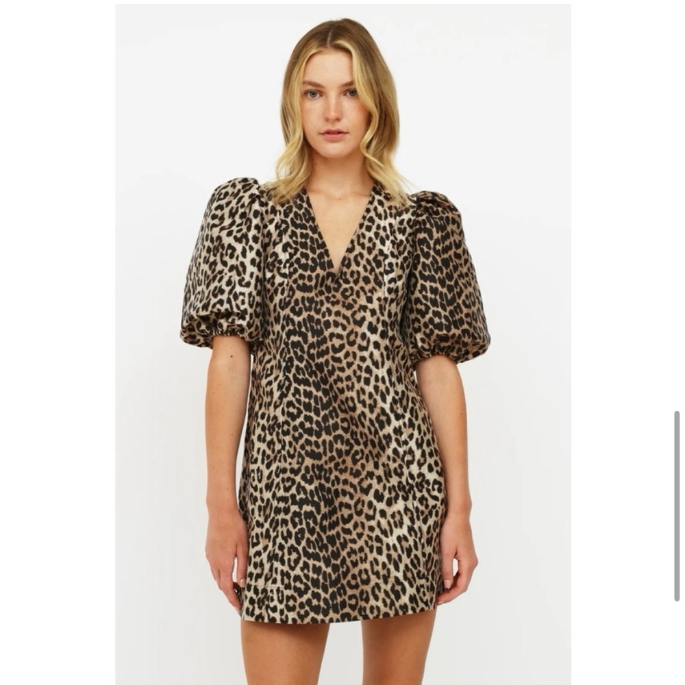 GANNi Puff Sleeve Leopard Mini Dress